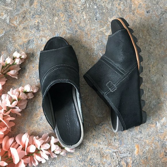 Sorel Shoes - Sorel Joanie Slide Wedge Shoes Gray Black Sandals
